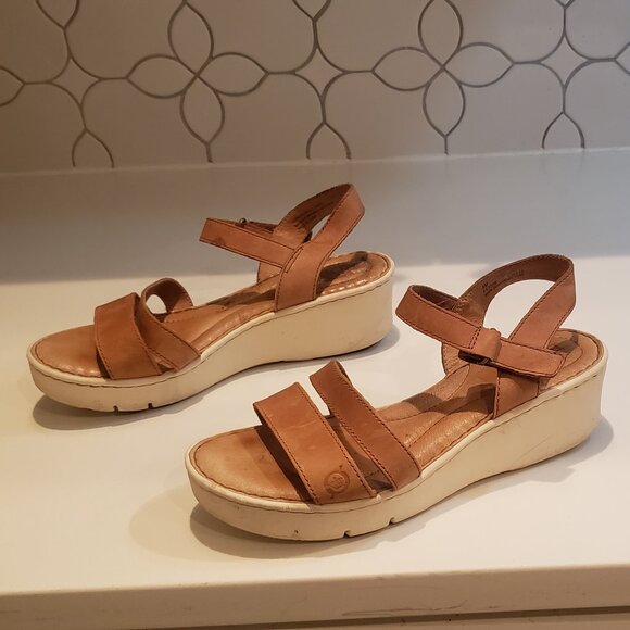 Born Tan Leather Cushioned Sandals with Velcro Strap - Picture 10 of 16